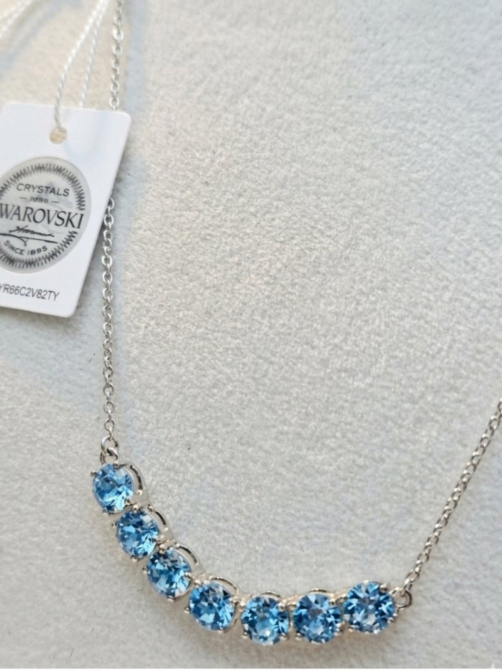 Swarovski Indiocolite Blue Crystal Curved Bar Necklace